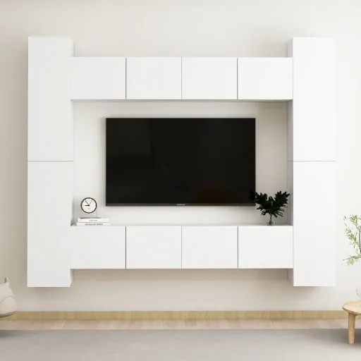 Set de Muebles de Salón TV 8 Piezas Madera de Ingeniería Blanco