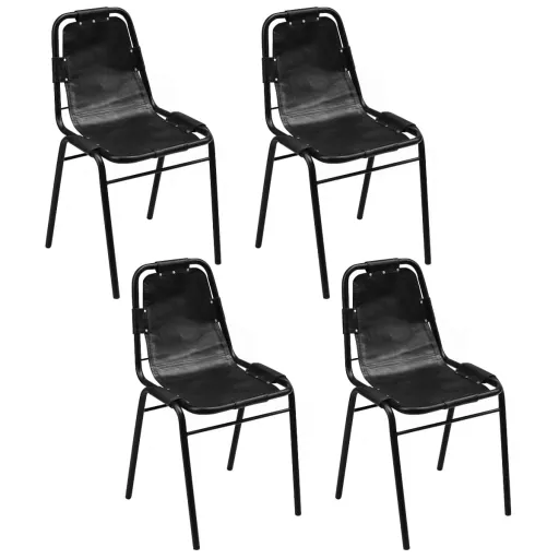 Sillas de Comedor 4 Unidades Cuero Auténtico Negro
