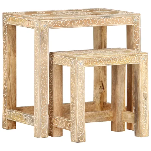 Juego de Mesitas Auxiliares 2 Piezas Madera Maciza de Mango