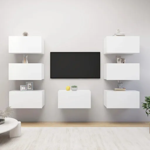 Muebles de Salón 7 Uds Madera Ingeniería Blanco 30,5x30x60 cm