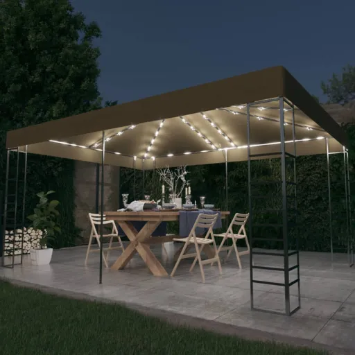 Carpa Cenador de Jardín Con Tira de Luz LED 3x4m Taupé 180 g/m²