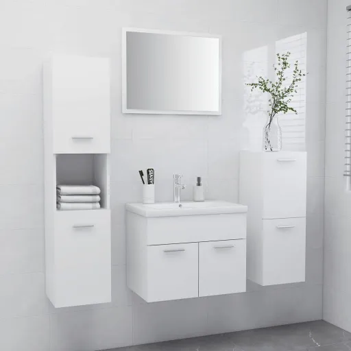 Juego de Muebles de Baño Madera de Ingeniería Blanco