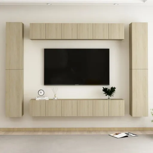 Set de Muebles Salón TV 10 Pzas Madera Ingeniería Roble Sonoma
