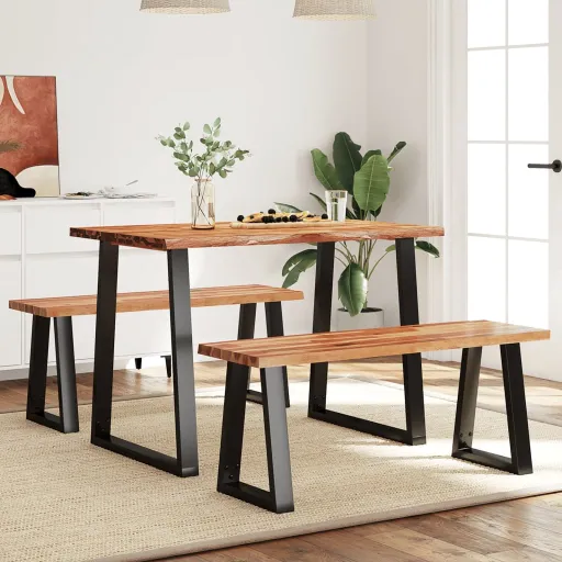 Juego de Comedor Con Borde Vivo 3 Piezas Madera Maciza Acacia