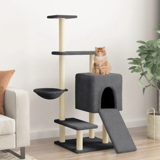 Rascador Para Gatos Con Postes de Sisal Gris Oscuro 130,5 cm