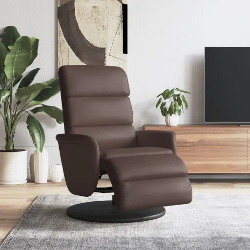 Sillón Reclinable Con Reposapiés Cuero Sintético Marrón