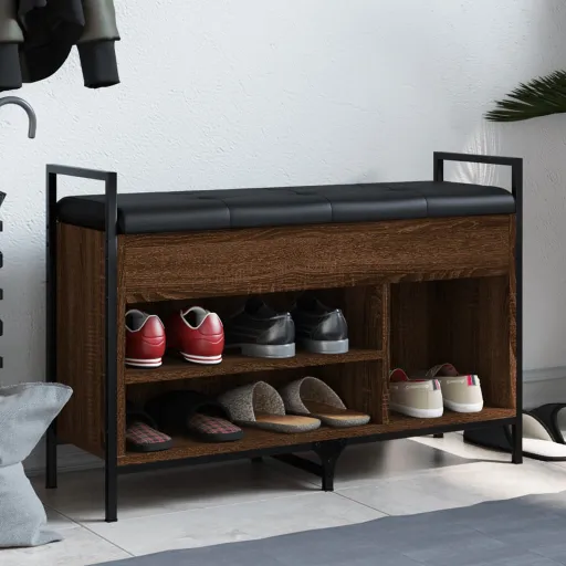 Banco Zapatero Madera de Ingeniería Marrón Roble 85,5x32x57,5cm