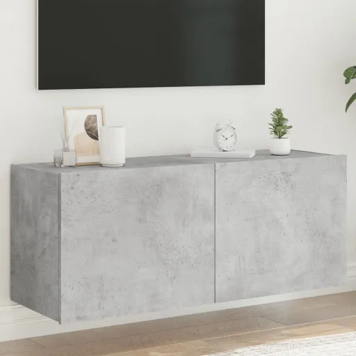 Mueble de TV de Pared Con Luces LED Gris Hormigón 100x35x41 cm