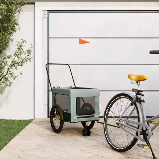 Remolque de Bicicleta Mascotas Hierro Tela Oxford Gris Negro