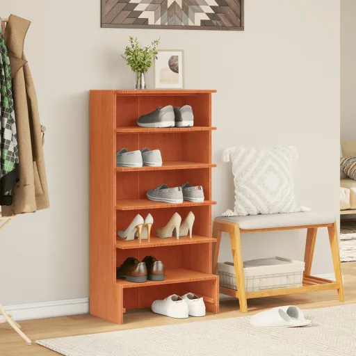 Mueble Zapatero Madera Maciza de Pino Marrón Cera 52x30x104 cm