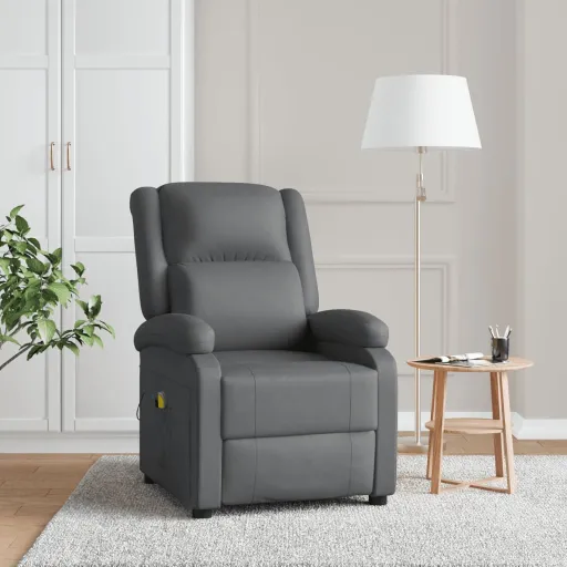 Sillón de Masaje de Cuero Sintético Gris Antracita