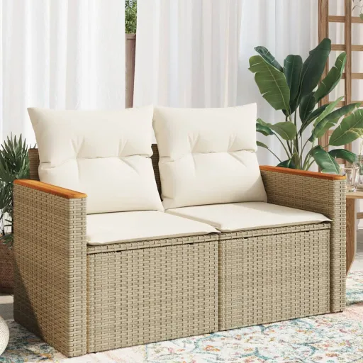 Sofá de Jardín Con Cojines de 2 Plazas Ratán Sintético Beige