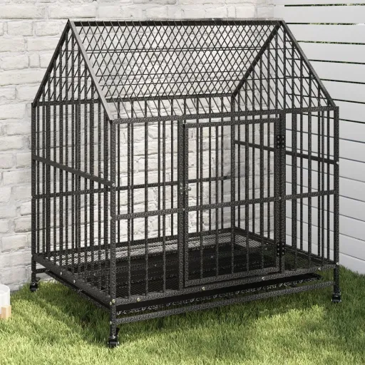 Jaula Para Perros Con Ruedas Acero Galvanizado Negro