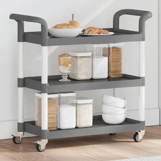 Carrito de 3 Niveles Aluminio Gris 77x34x72 cm