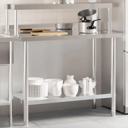 Mesa de Trabajo Para Cocina Con Estante Acero Inox 110x55x120cm