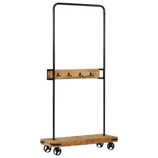 Perchero Con Ruedas Madera Maciza Mango y Hierro 90x35x190 cm