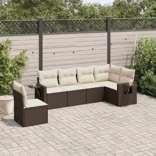 Set Sofás de Jardín 6 Piezas y Cojines Ratán Sintético Marrón
