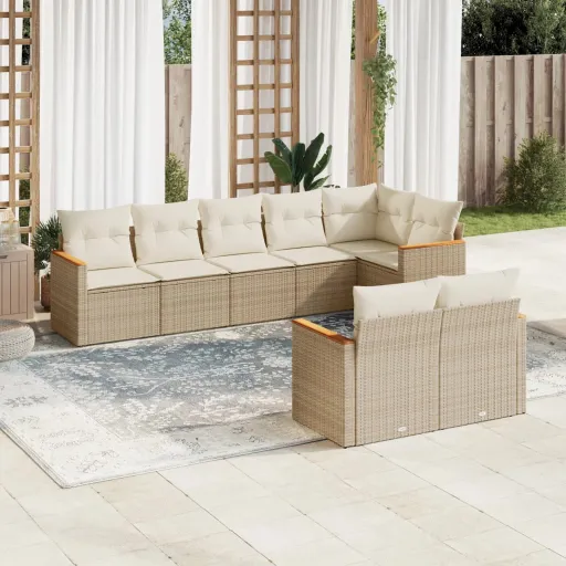 Juego de Sofás de Jardín Con Cojines Beige 8 Pzas Ratán PE
