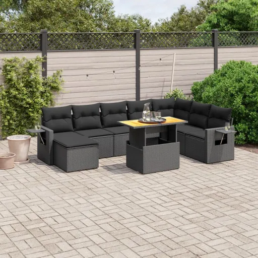 Set de Sofás de Jardín 8 Piezas y Cojines Ratán Sintético Negro