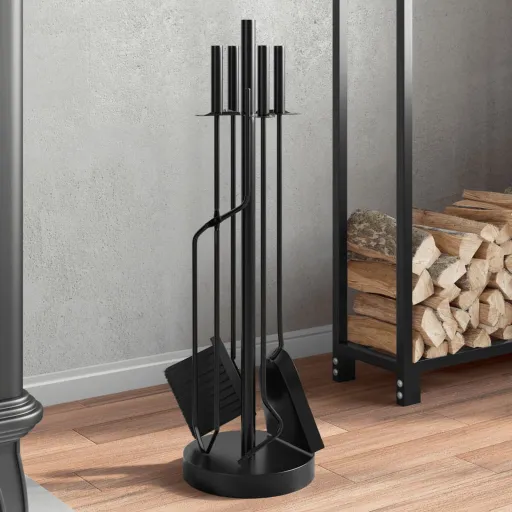 Juego de Herramientas Para Chimenea de 5 Piezas, 18 x 66 cm, Acero
