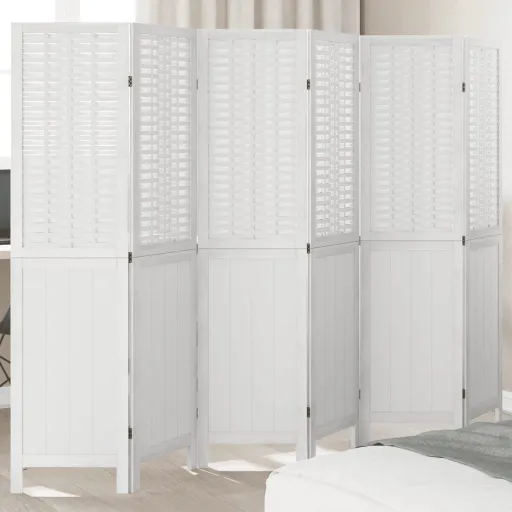 Biombo Separador de 6 Paneles Madera Maciza Paulownia Blanco