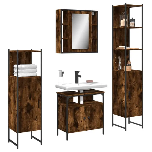 Set de Muebles de Baño 4 Piezas Madera Contrachapada Roble Humo