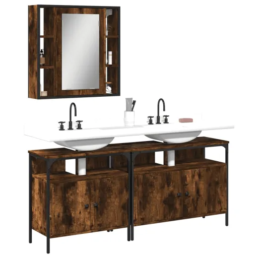 Set de Muebles Baño 3 Pzas Madera Contrachapada Roble Ahumado