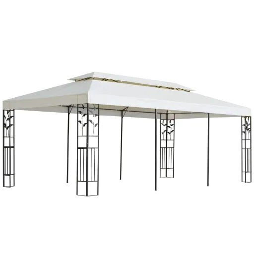Cenador Con Doble Techo Acero Blanco 6x3 m