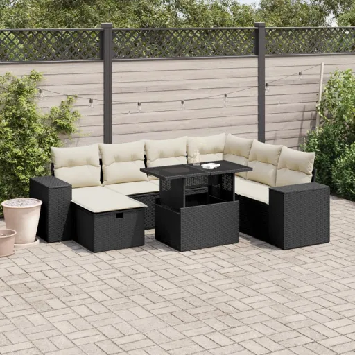 Set de Sofás de Jardín 8 Piezas y Cojines Ratán Sintético Negro