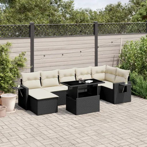 Set de Sofás de Jardín 8 Piezas y Cojines Ratán Sintético Negro