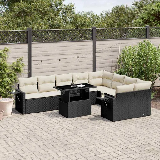 Set de Sofás de Jardín 10 Pzas Cojines Ratán Sintético Negro