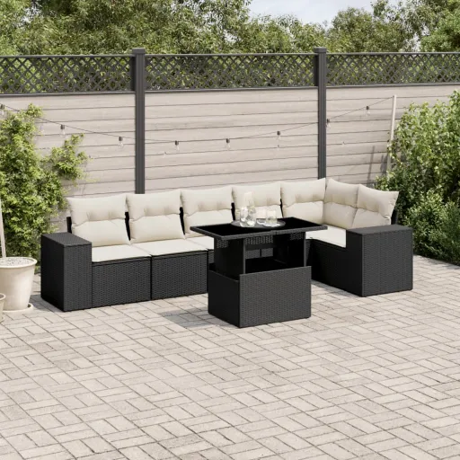 Set de Sofás de Jardín 7 Pzas Con Cojines Ratán Sintético Negro