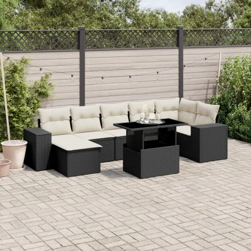 Set de Sofás de Jardín 8 Piezas y Cojines Ratán Sintético Negro
