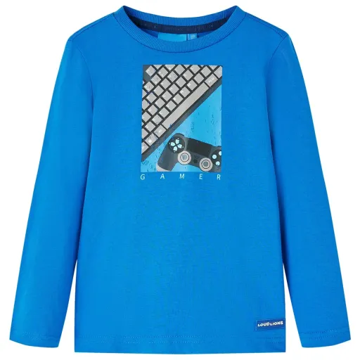 Camiseta Infantil de Manga Larga Azul Cobalto 128