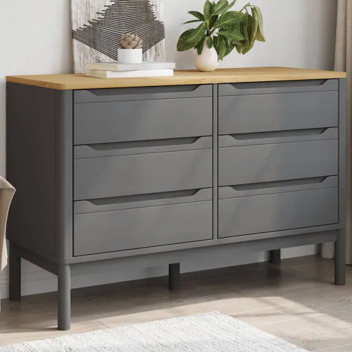 Cómoda Cajonera FLORO Madera Maciza de Pino Gris