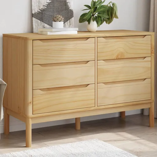 Cómoda Cajonera FLORO Madera Maciza de Pino Marrón Cera