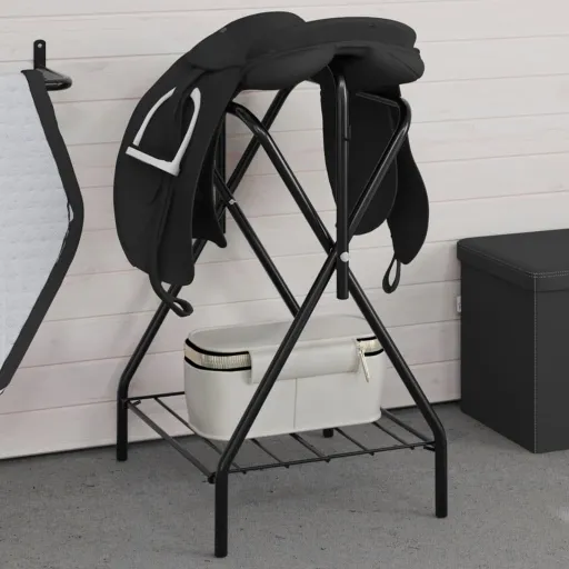 Soporte de Montura Plegable de Pie Independiente Hierro Negro