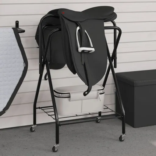 Soporte de Montura Plegable de Pie Independiente Hierro Negro