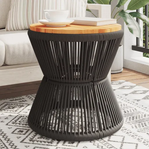 Mesa de Centro Base de Alambre Madera Acacia Negro Ø 45x44 cm