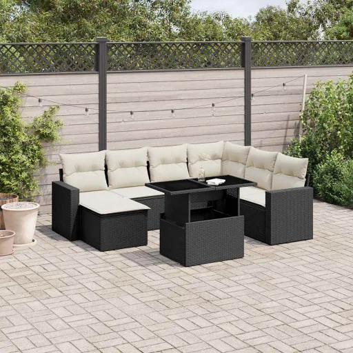 Set de Sofás de Jardín 8 Piezas y Cojines Ratán Sintético Negro