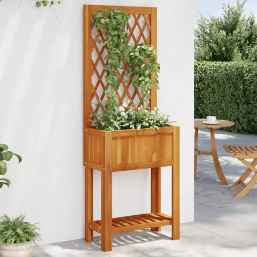 Jardinera Con Enrejado y Estante Acacia Maciza 55x29,5x152 cm