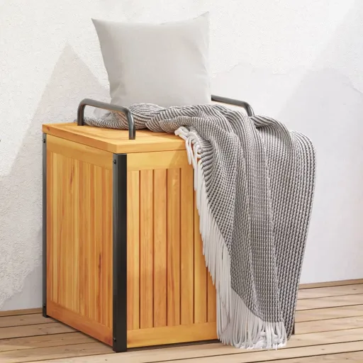 Baúl de Cojines Jardín Madera Maciza Acacia Acero 45x45x45/53cm
