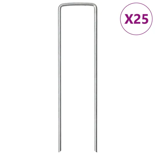 Clavijas de Tierra Forma U 25 Uds Acero Galvanizado 15x3,5 cm