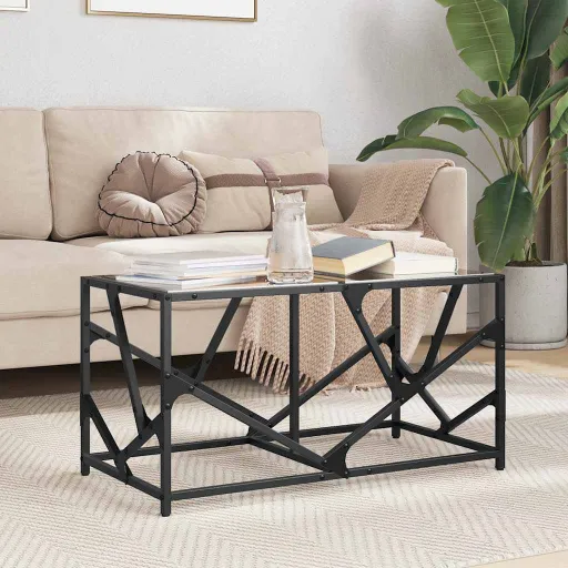 Mesa de Centro Acero Superficie de Vidrio Negra 78,5x40x41cm