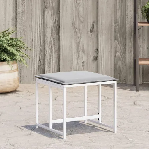 Taburetes de Jardín Con Cojines 4 Uds Acero y Textilene Blanco