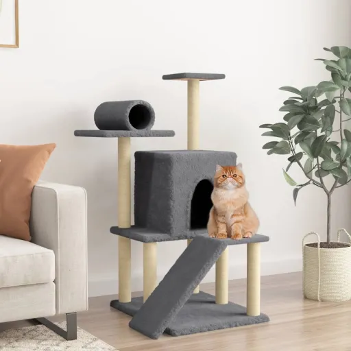 Rascador Para Gatos Con Postes de Sisal Gris Oscuro 110,5 cm