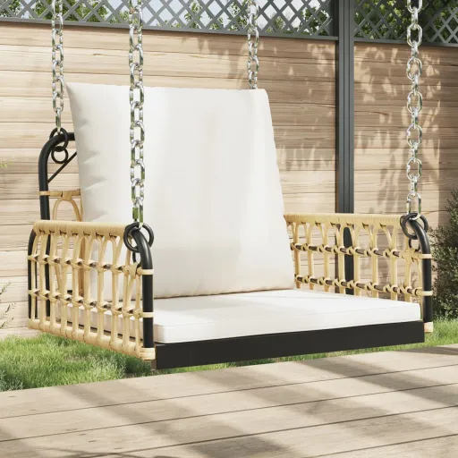 Silla Columpio Con Cojines Ratán Sintético y Acero 63x58x39 cm