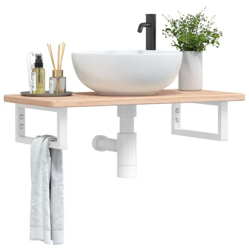 Estante de Lavabo de Pared de Acero y Madera Maciza de Roble