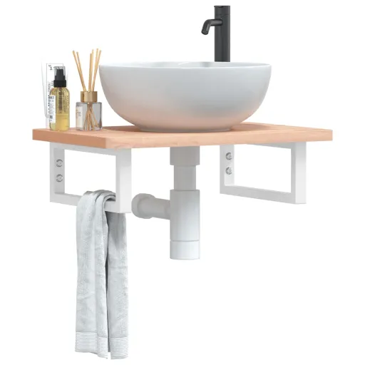 Estante de Lavabo de Pared de Acero y Madera Maciza de Haya