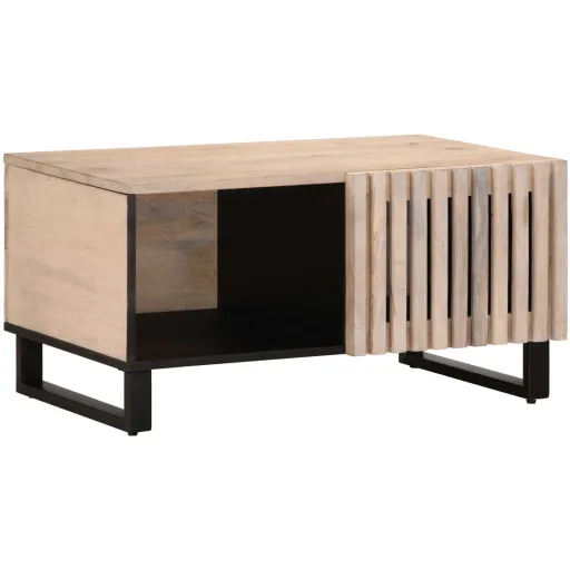 Mesa de Centro de Madera Maciza de Mango Blanca 80x51x40 cm